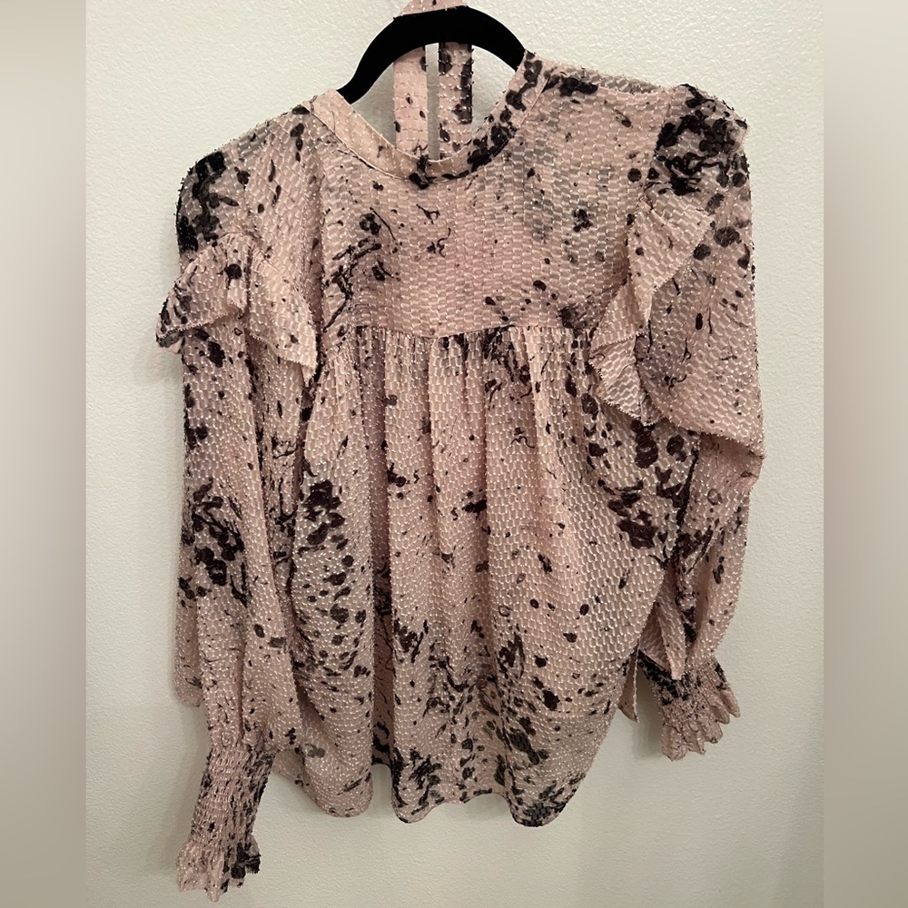 All Saints Splatter Print Ruffle Blouse - Size 4 - Picture 3 of 5
